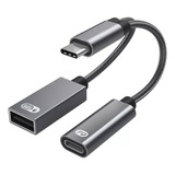 Adaptador Usb C2.0 2 En 1 Con Pd De Carga Rápida Otg 60w Gri