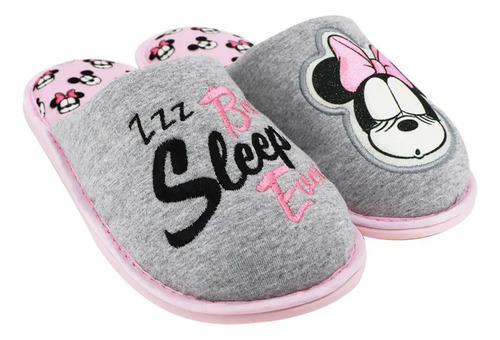 Pantufla Gris Con Rosa Disney De Minnie Mouse