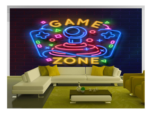 Papel De Parede Sala De Jogos Game Zone Retro 6,5m² Jcs111