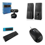 Kit Teclado E Mouse Com Fio + Webcam + Caixa De Som Para Pc