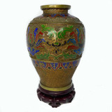 Antigo Raro Legítimo Vaso Oriental Em Bronze Cloisonné