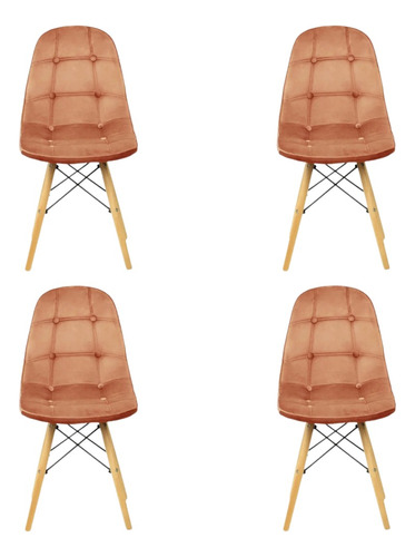 Kit 4 Cadeiras Charles Eames Velvet Estofada Veludo 