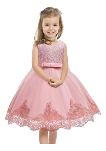 Hibobi Niñas Lazo Rosa Encaje Premium Vestidos De Princesa