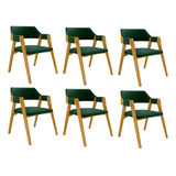 6 Cadeiras Jantar Jogos Madeira Poker Veludo Verde/mel