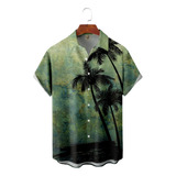 Camisa Hawaiana Unisex Verde Árbol De Coco, Camisa De Playa