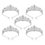 Paquete De 5 Coronas Tiaras De Cristal Plateado Para Mujeres