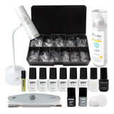 Kit Basico De Gel Tips Gloss Over Para Uñas + Lampara 16 Pzs