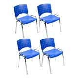 Silla Apilable Oficina Cromada Fija Asi Plastico X4 Color Azul