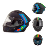 Casco Cerrado Mica Transparente Retro Azul  Mate