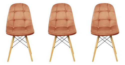 Kit 3 Cadeiras Charles Eames Velvet Estofada Veludo 