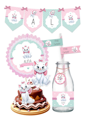 Kit Imprimible Gatita Marie Personalizado Cumpleaños Nena