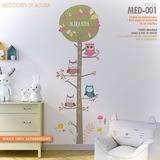 Vinilo Decorativo Medidor Infantil Altura Árbol Y Lechuzas