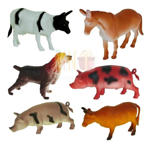 Brinquedo Kit 6 Animais Miniatura Coleção Fazenda Porco Boi