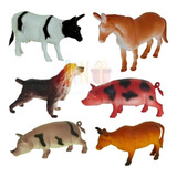 Brinquedo Kit 6 Animais Miniatura Coleção Fazenda Porco Boi