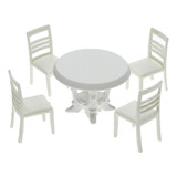 5pcs Branco Mesa De Jantar Cadeira Modelo Conjunto 1:20 Doll