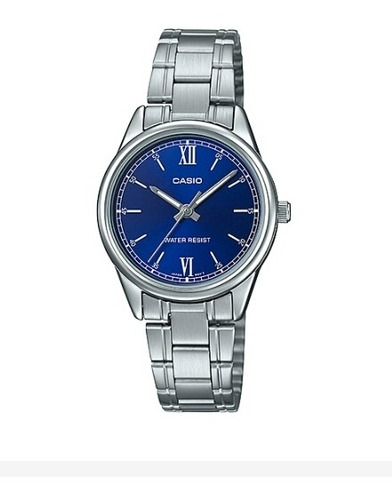 Reloj Casio De Dama Modelo Ltp-v005 Metal Cara Azul Romanos
