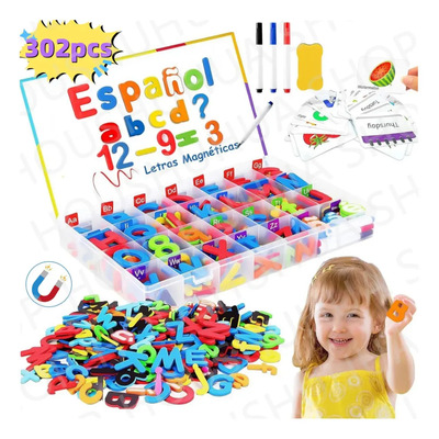 Juego De Letras Magnéticas En Español, Alfabeto Magnético 302pcs Incluye Números + Símbolos + Tarjetas De Aprendizaje Para Niños