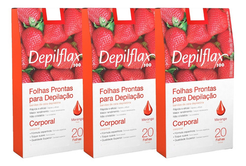 60 Folhas Prontas Depilação Corporal Depilflax Morango