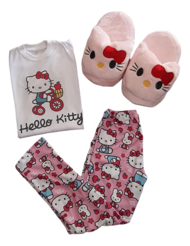 Pijama Invierno Y Pantuflas Kitty Adultos Uno Más Uno