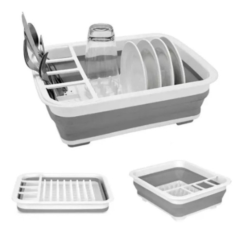 Secador Platos Multiusos Porta Cubiertos Plegable Cocina Color Blanco/gris