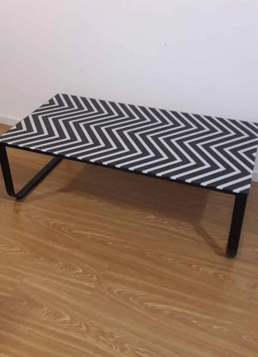 Mesa Ratona Rectangular Con Tapa De Vidrio Blanco Y Negro