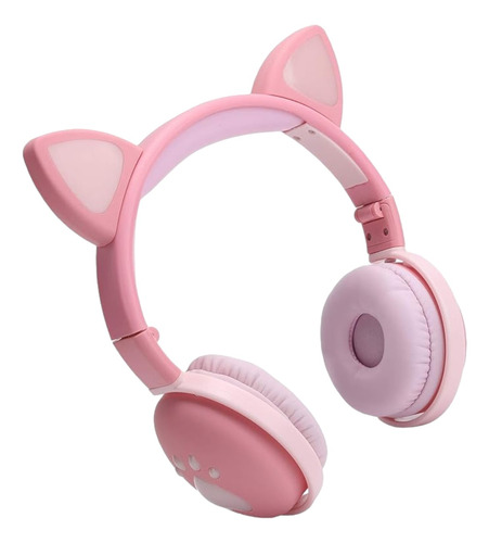 Fone De Ouvido Orelha De Gato Headphone Headseit Luzes Rosa