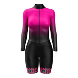 Macacão Ciclismo Feminino Pro Tour Rosa Forro Em Gel Uv 50+