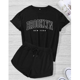 Kit Conjunto Feminino Short + Camiseta Brooklyn Verão