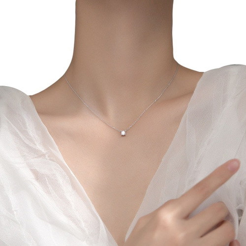 Collar Punto De Luz Plata Fina 925 Brillante Simple Zirconia