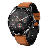 Reloj Inteligente Smartwatch Para Hombres Reloj Deportivo Caja Negro Correa Café Bisel Negro