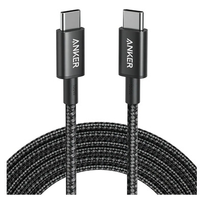 Cable Anker 100W, USB-C a USB-C, 3m, Nylon, trenzado, 12000 dobleces, Chip E-Marker 5A, Compatible Samsung iPhone Xiaomi Motorola, Color Negro | Envío gratis