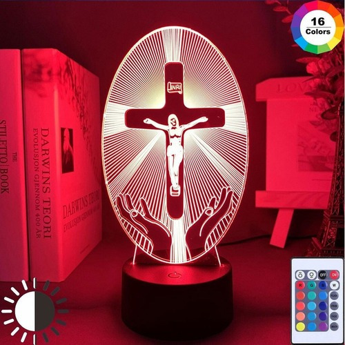 Lámpara Led Rgb 3d Acrílico Cruz Cristo Rey Jesús Redentor Color De La Estructura Lila Color De La Pantalla Negro