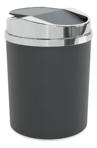 Cesto De Lixo Basculante 5l Metalizada Cromado Banheiro Cor Preto