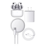 4kit Cargador Inalámbrico Para iPhone Magsafe + Audífonos