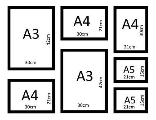 Quadros Medida A3 A4 A5  Com Vidro Moldura Laqueada Kit 7