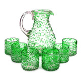 Set Jarra Pera 6 Vasos Roca Granizado Color - Vidrio Soplado