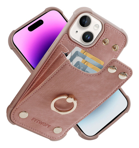 Pytwopy Anillo Funda Cartera Case Leather Para iPhone