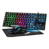 Kit De Teclado Y Alfombrilla De Ratón Usb Rgb Led Gamer Chon