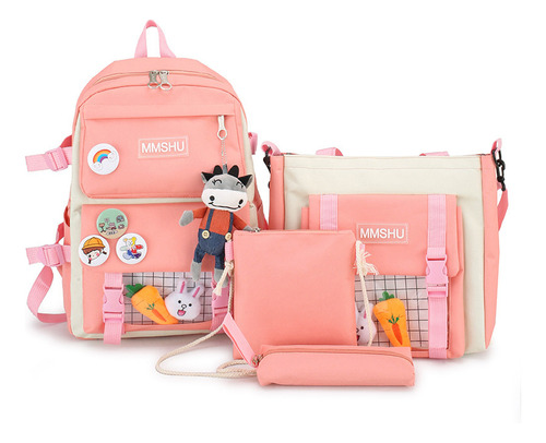 Lindo Bolso De La Escuela Para Las Niñas 4pcs Con Muñecas