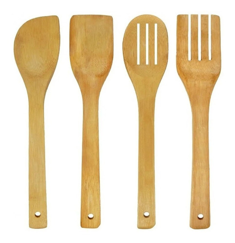 Set 4 Utensilios Mango Punta Madera Bambu Pettish Online