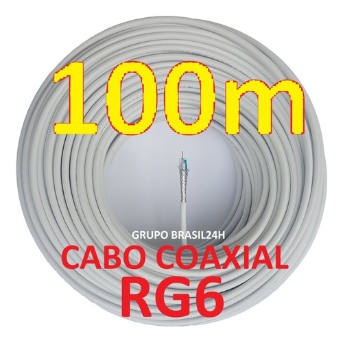 Cabo Coaxial Rg6 Malha 80% Rolo 100m Branco Rg06 Multitoc