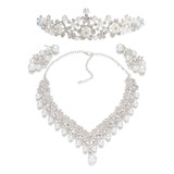 Conjunto De Joyas Nupciales Con Corona De Perlas, Tiara Y Di