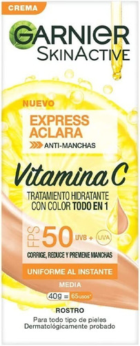 Crema Facial Garnier Express Aclara Anti Manchas Tono Medio