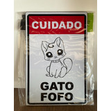 Placa Decorativa 24x16 Cuidado - Gato Fofo 