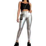 Pantalon Leggins Metalizado Eco Cuero Mujer 