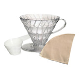 V60 Dripper Acrílico 02 Super Kit Filtro Tela + Cuchara