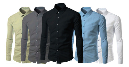 Kit 5 Camisa Social Manga Longa Luxo Slim Fit Não Amassa