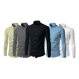 Kit 5 Camisa Social Manga Longa Luxo Slim Fit Não Amassa