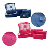 Kit Organizadores De Mala Viagem 12 Necessaire Azul E Pink