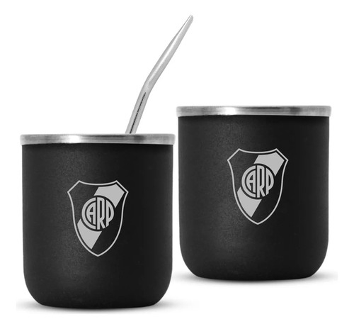 Mate Termico Argentina Campeon Clubes Futbol Grabado Laser Color Negro River